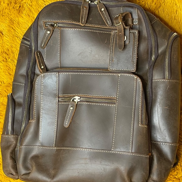 LEATHER BACKPACK - CHOCOLATE BROWN LEATHER BACKPACK - WOW! - Picture 5 of 11